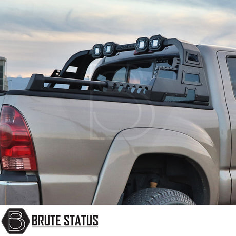 Nissan Navara NP300 2015-2022 Combat Roll Bar with LED lights, featuring heavy-duty steel construction and a matte black finish, installed on a truck.