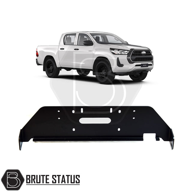 Toyota Hilux 2021+ Front Bumper Winch Bracket, designed for easy installation with minor modifications, includes instructions, TÜV certified, ideal for pick-up truck customizations.