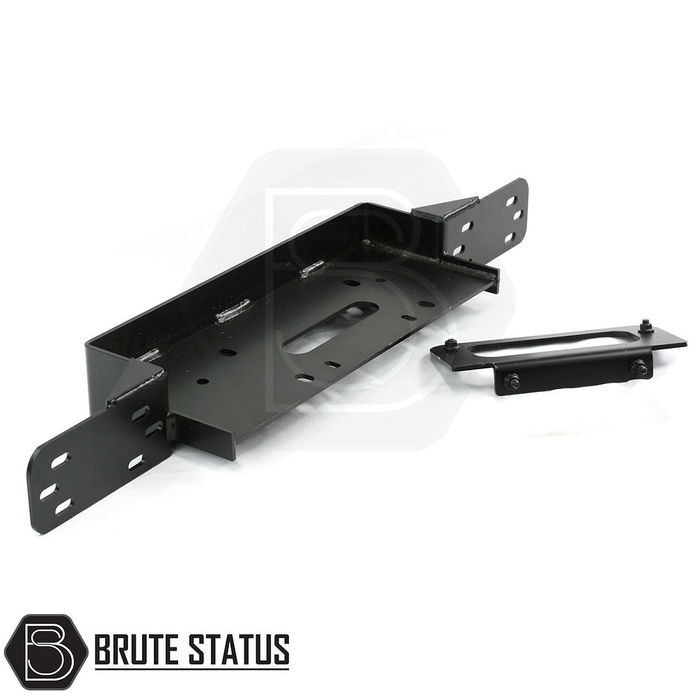 Ford Ranger 2012-2015 Front Bumper Winch Bracket Mounting Plate, a black metal piece with screws and holes, designed for bumper modification, TÜV certified.