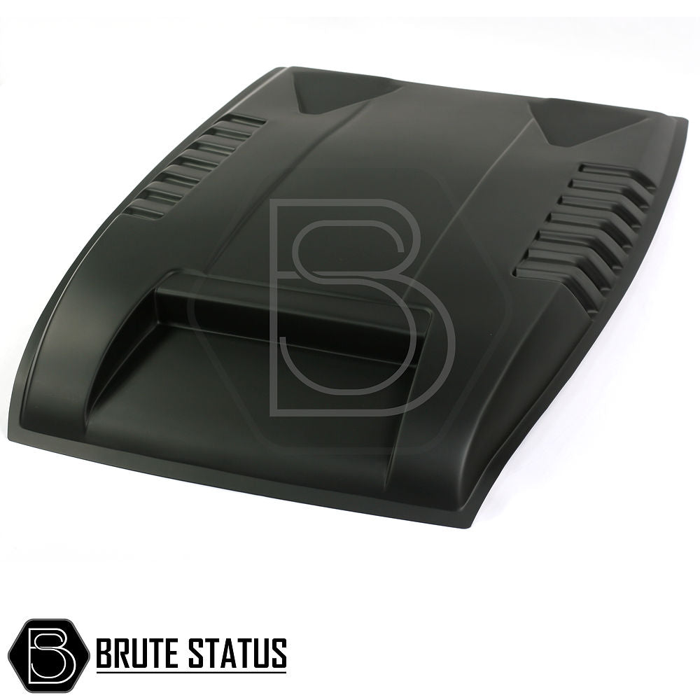 Ford Ranger 2012-2015 Raptor Style Bonnet Scoop, black plastic, hexagonal design, smooth finish, designed for easy installation on pre-facelift models with washer jet cutouts.