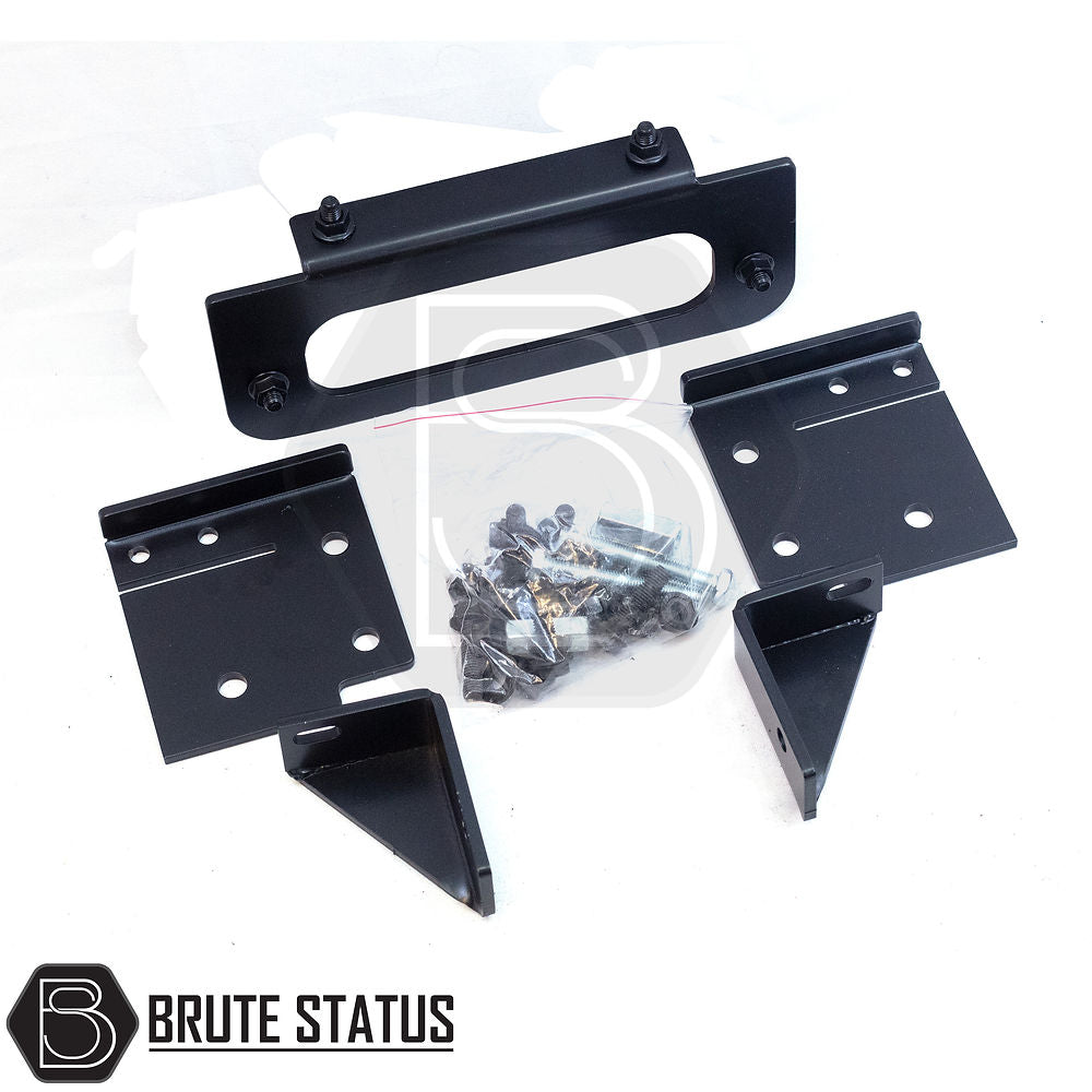 Volkswagen Amarok 2010-2017 Front Bumper Winch Bracket, black metal with screws, suitable for stock bumpers, enhancing pick-up truck customization.