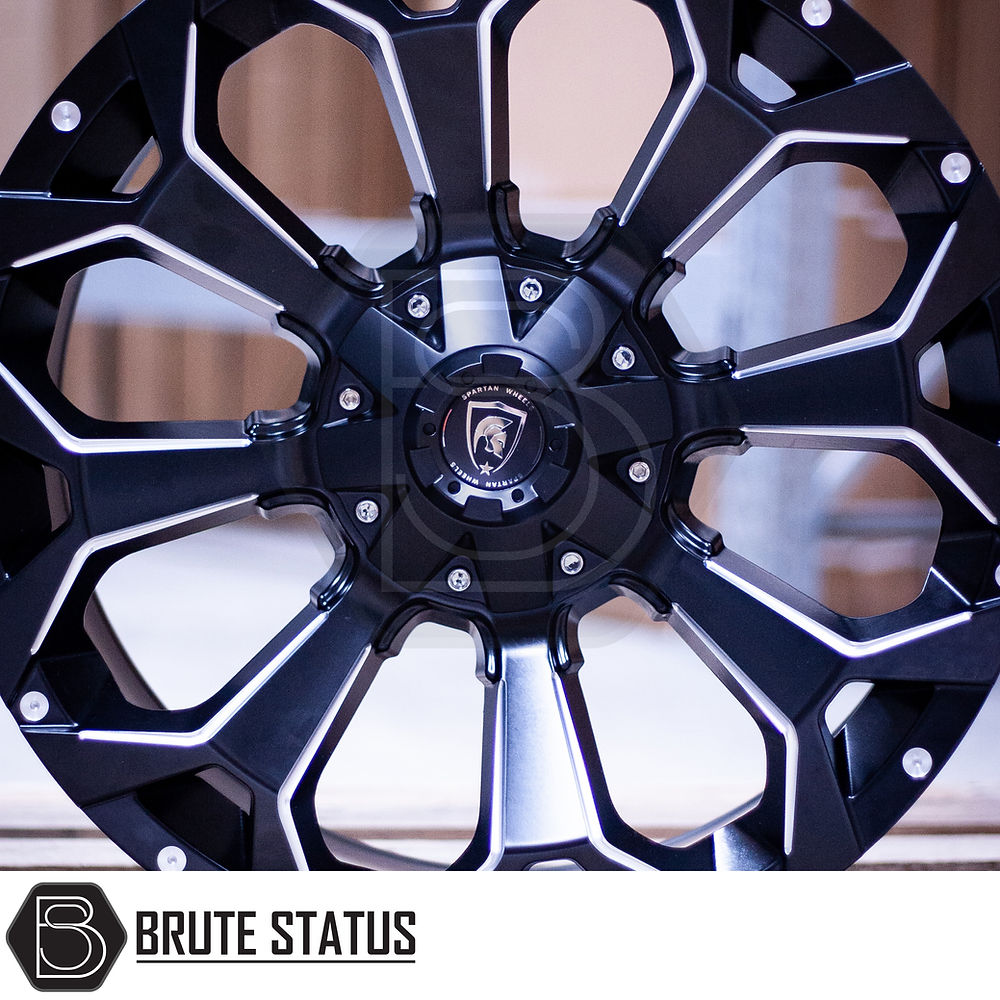 Spartan SW1 Wheels featuring a black rim with silver spokes; ideal for enhancing and customizing pick-up trucks. Comes as a set of four.