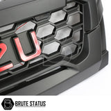 Isuzu D-Max 2016-2019 Front LED Grille, featuring a matte black design with red lettering and four yellow LEDs, crafted for easy installation.