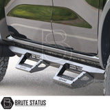 Toyota Hilux 2015+ Heavy Duty T32 Steel Side Steps in matt black, designed for robust protection and style, featuring easy fitment and high-quality steel construction.