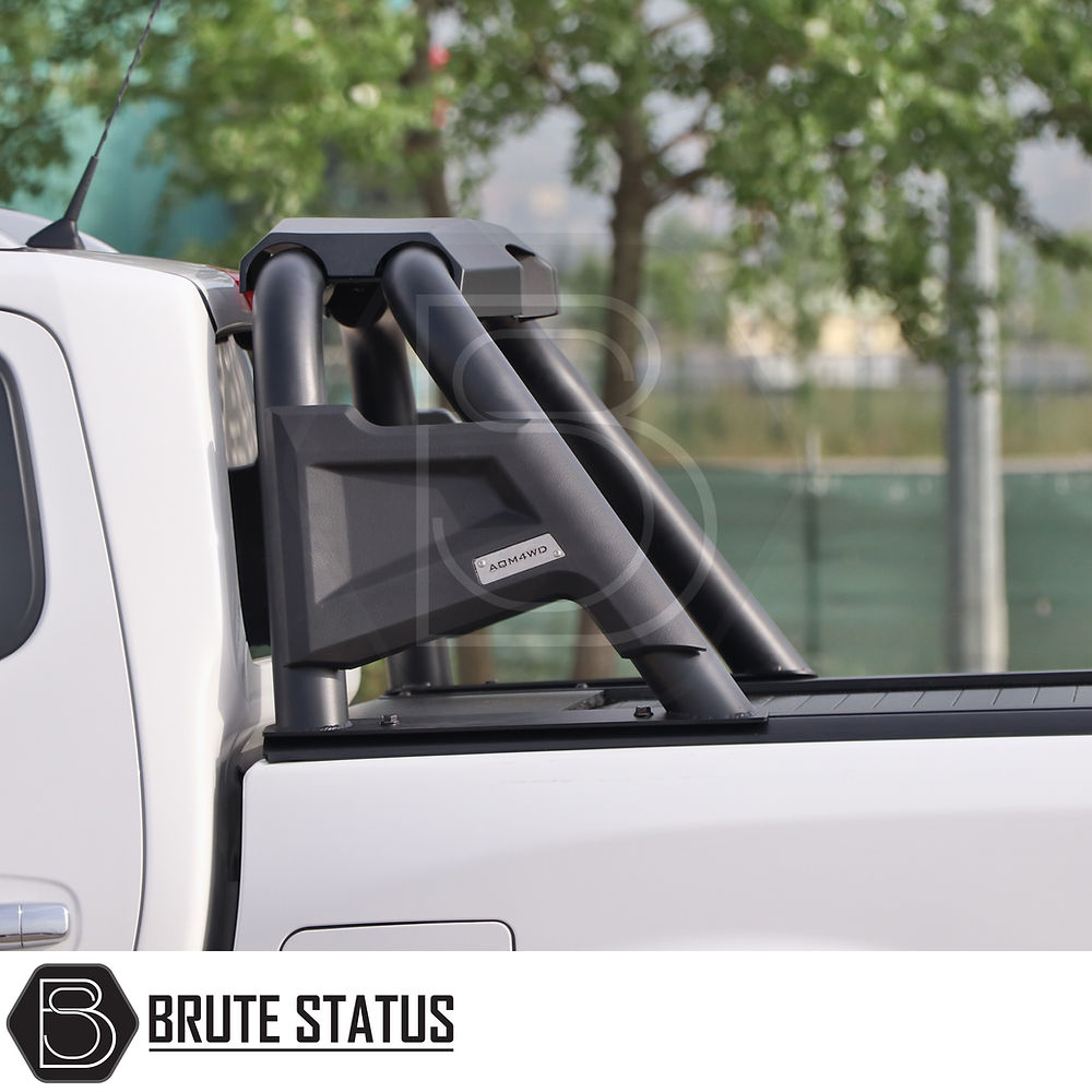 Volkswagen Amarok 2023+ Roll Bar in matt black, shown installed on a truck, features heavy-duty steel construction with a durable powder coating.