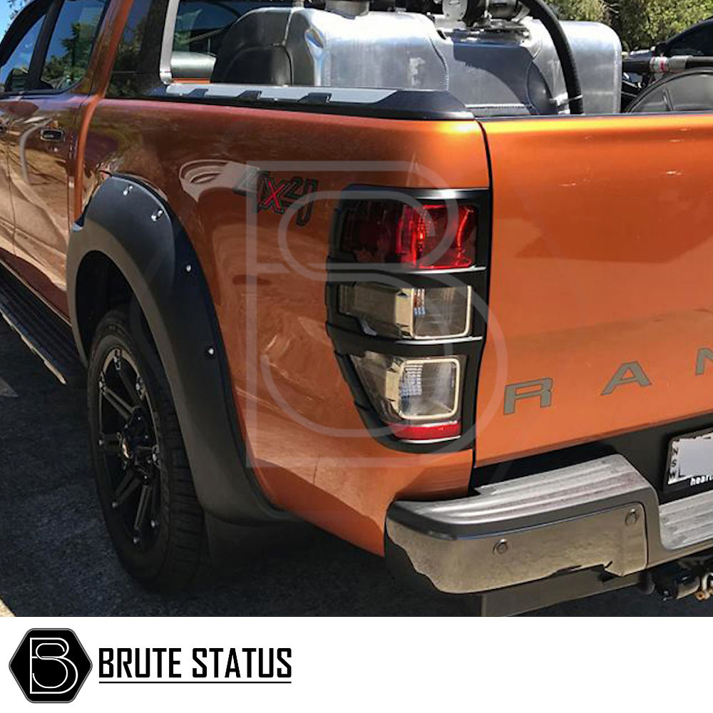 Ford Ranger 2011-2022 T6 T7 T8 Tail Light Covers Raptor Style Matte Black, enhancing the truck's rear with a bold, aggressive look using premium ABS plastic.