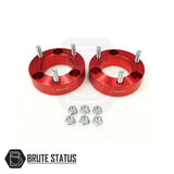 Nissan Navara D40 2005-2015 Front Shock Suspension Spacers 32mm, red metal rings with screws, enhance truck lift and durability.