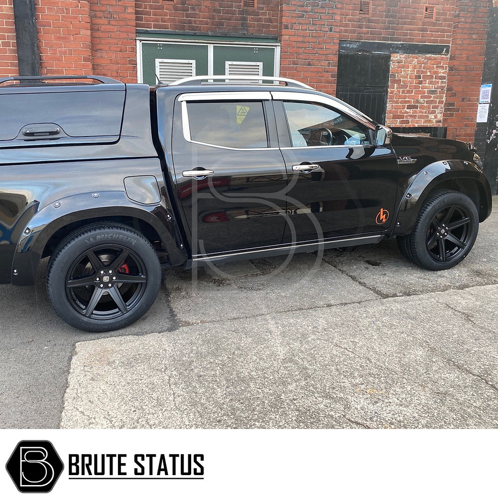 Mercedes X-Class 2017-2020 Wide Arch Kit (Overland Extreme) on a black truck, showcasing premium wheel arches designed for durability and a rugged aesthetic.