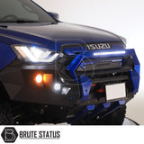 Isuzu D-Max 2021+T50 Heavy Duty Front Bumper, matte black, designed for winch installation, visible automotive lighting, ideal for enhanced truck customization.