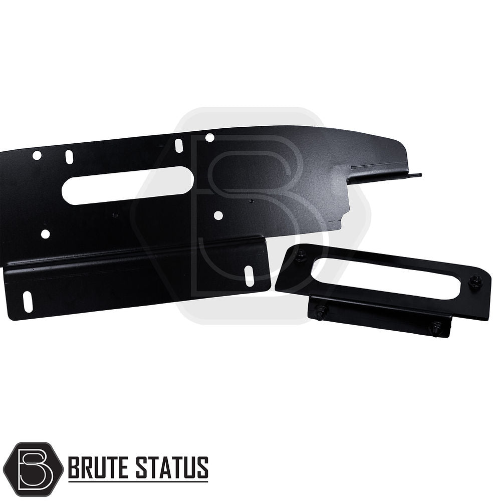 Isuzu D-Max 2012-2022 Front Bumper Winch Bracket, a durable black metal tool, compatible with stock bumpers and includes installation instructions.