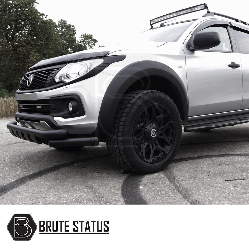 Fiat Fullback 2015-2019 Head Light and Tail Lamp Covers shown on a vehicle, highlighting easy installation with pre-applied adhesive, emphasizing aftermarket customization.