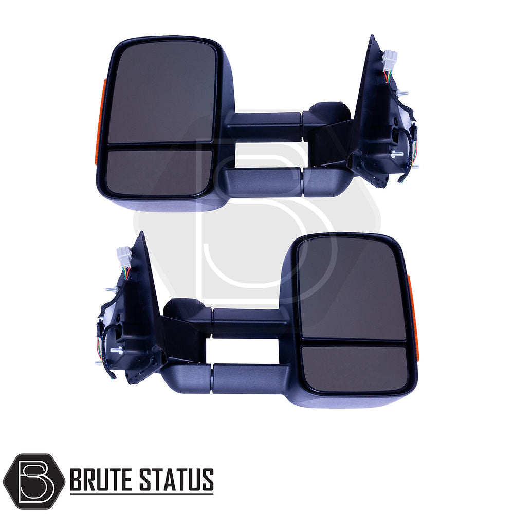 Ford Ranger 2012-2022 Extendable Towing Mirrors with LED indicators, manual telescopic arms, convex blind spot mirror, suitable for towing and everyday use.