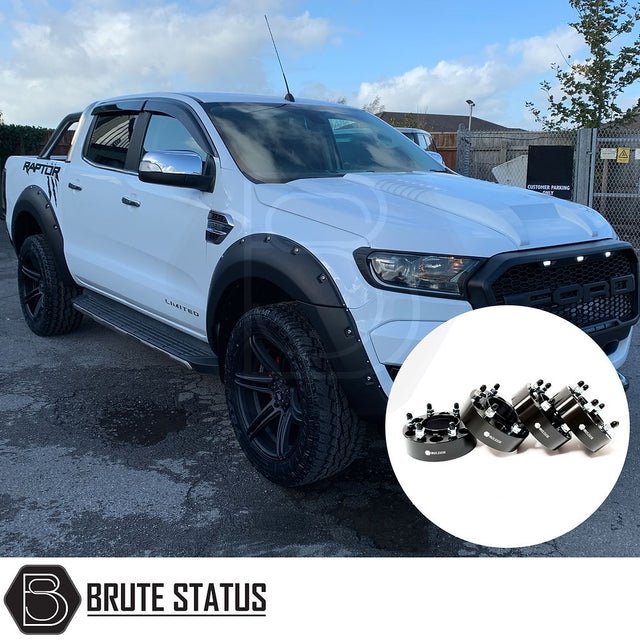 Ford Ranger 2015-19 Wide Arch Kit & 50mm Wheel Spacers, showcasing robust fender flares and bolt-on wheel spacers for a muscular pick-up truck appearance.