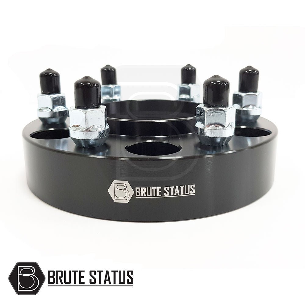 Ford Ranger 35mm hubcentric wheel spacers, 6x139.7 set of 4, featuring black metal rings with bolts and pre-installed studs for enhanced vehicle stability.