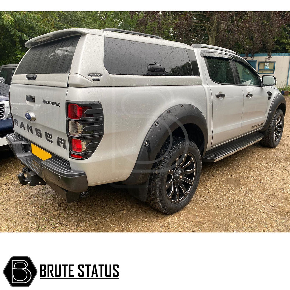 Ford Ranger 2015-2022 T7 T8 Head Light & Tail Light Package Matte Black, featuring easy-fit ABS plastic covers with 3M adhesive for customization.