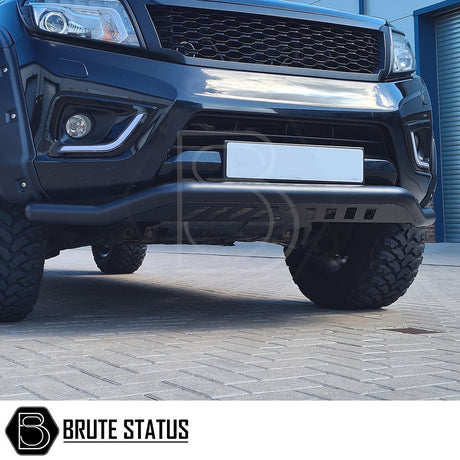 Mitsubishi L200 Series 4 2006-2014 City Bar (Nudge Bar) Matt Black installed on a black truck, enhancing the bumper's appearance and protection.