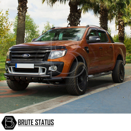 Ford Ranger 2012-15 City Bar (Nudge Bar) Matt Black enhances truck's look and bumper protection; easy installation on chassis rails, compatible with Ford Ranger T6 models.