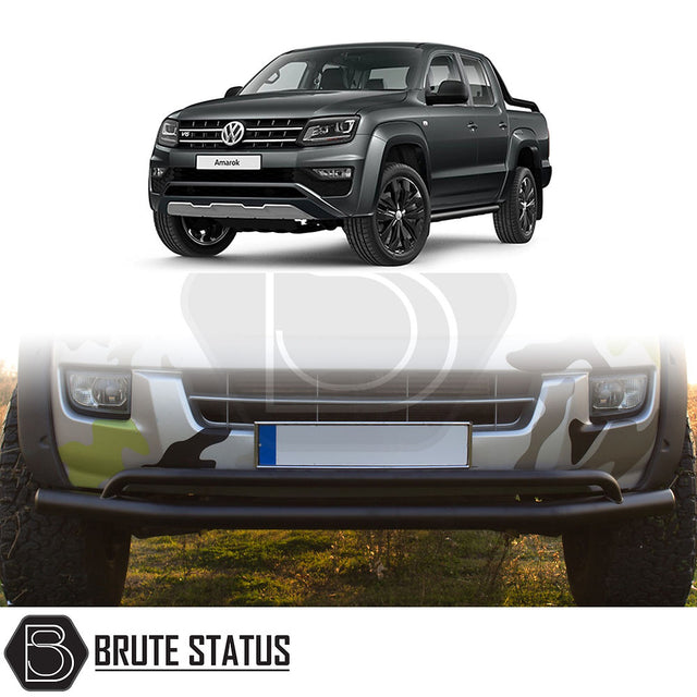 Volkswagen Amarok 2017-2022 City Bar/Nudge Bar in matt black, enhances look and protects bumper, fits easily with included mounting hardware, visible on truck's front.