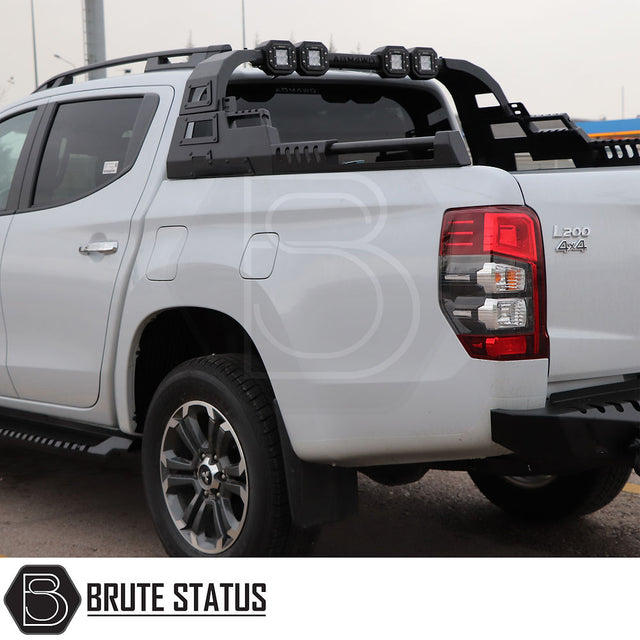 Mitsubishi L200 Series 6 2019-2021 X10 Combat Roll Bar with LED lights, featuring a robust, matte black finish, designed for a rugged, aggressive truck upgrade.