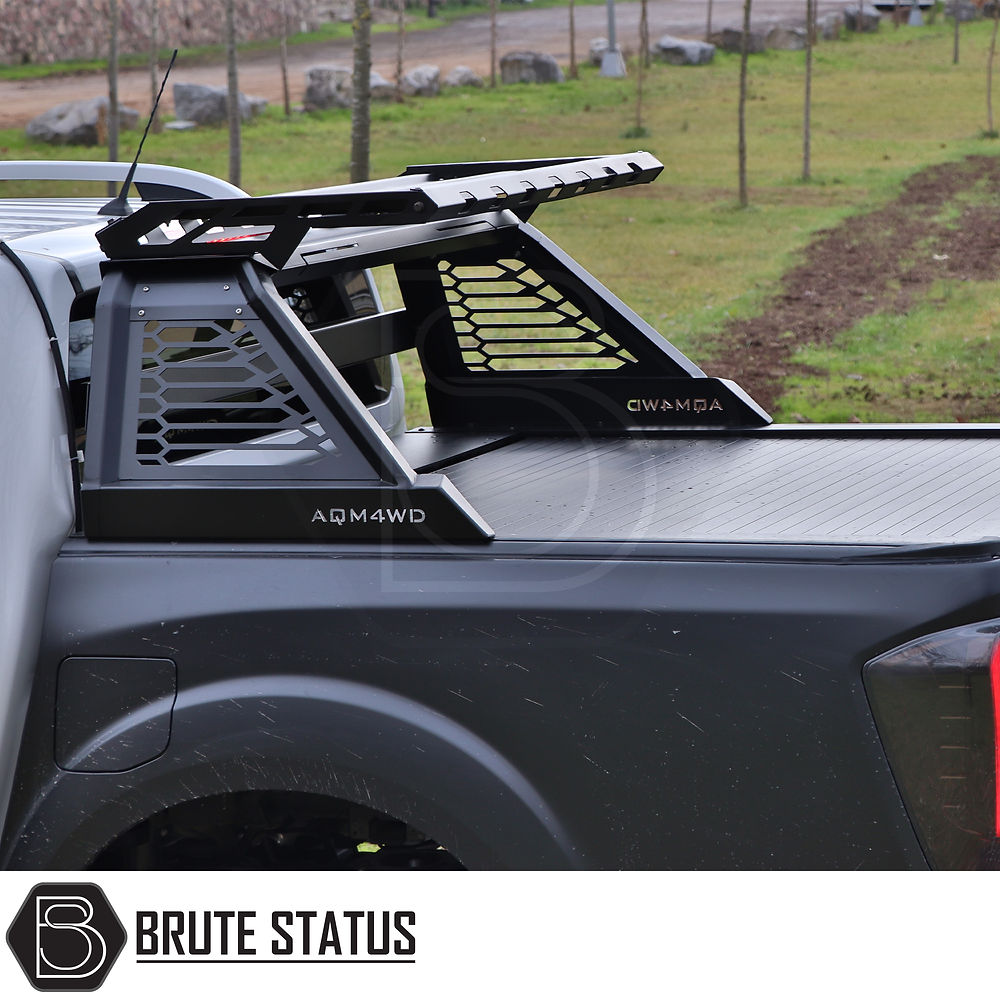 Mitsubishi L200 Series 6 2019-2021 M10 Roll Bar on a black truck, showcasing heavy-duty steel construction and matte black finish for an aggressive look.