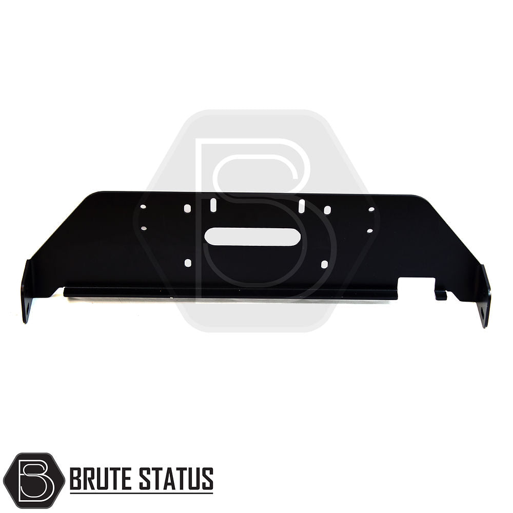 Toyota Hilux 2015-2020 Front Bumper Winch Bracket, black metal, matt finish, TÜV certified, suitable for standard bumpers, includes instructions.