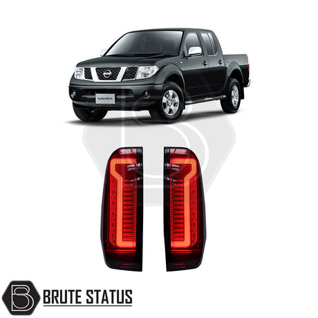 Nissan Navara D40 2006-2014 LED Tail Lights, aftermarket design with red LEDs, enhances truck appearance; easy installation with OEM connectors, fits existing fastening points.