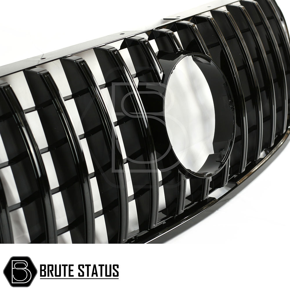 Mercedes X-Class AMG Panamerica Style Front Grille, all black, featuring a circular center cutout, designed for easy installation without drilling, enhancing truck aesthetics.