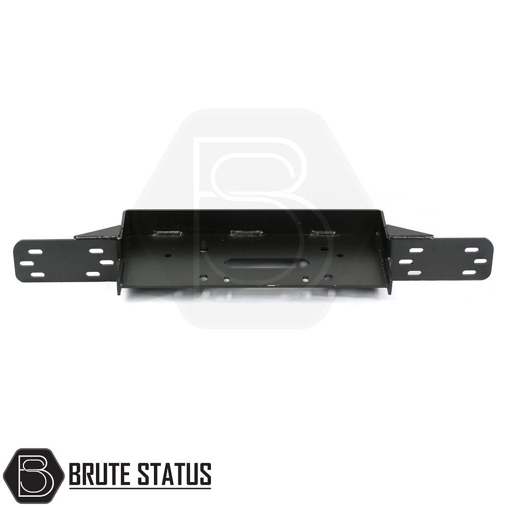 Ford Ranger Front Bumper 2015-2022 Winch Bracket, black metal frame with holes, includes installation screws, TÜV certified, fits T7 models, powder-coated matte black.