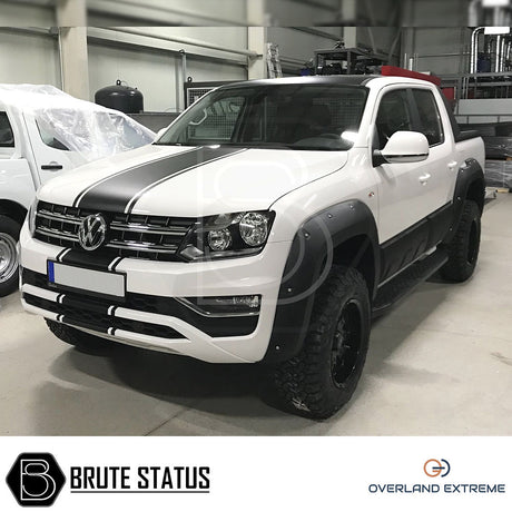 VW Amarok 2010-16 Wide Arch Kit (Overland Extreme) shown on a white truck; features durable ABS plastic extensions for enhanced style and fitment.