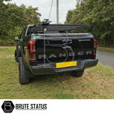 Ford Ranger 2012-2022 LED Rear Tail Lights, shown on a parked black truck, highlighting their sleek design and compatibility with UK specifications.