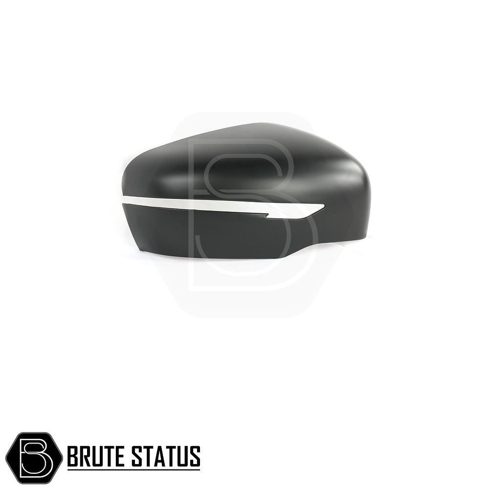 Nissan Navara NP300 2015-2022 Wing Mirror Covers (Matt Black), sleek ABS plastic with easy-fit adhesive, designed for models with indicator-equipped mirrors.