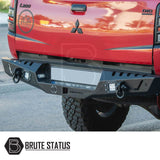 Mitsubishi L200 Series 4 2010-2014 rear bumper in matt black, featuring knock-out sensor holes and integrated lights, enhancing style and impact protection.