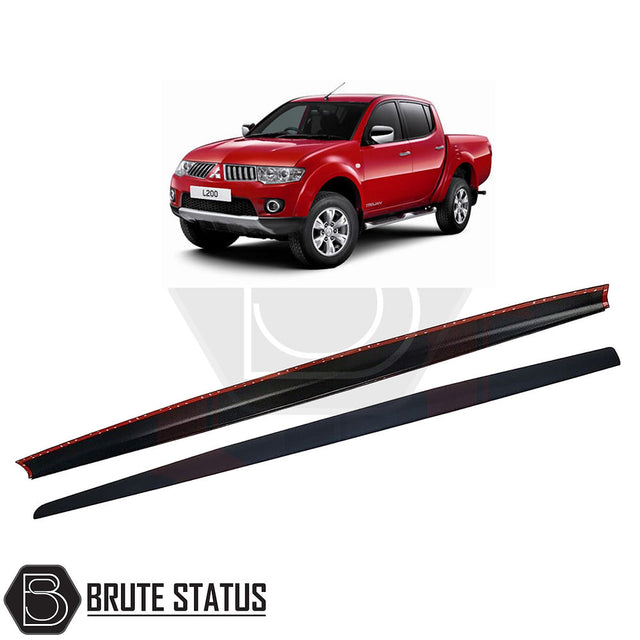 Mitsubishi L200 Series 4 2006-2014 Tailgate Protector on a red truck, highlighting its smooth black finish and impact-resistant design.