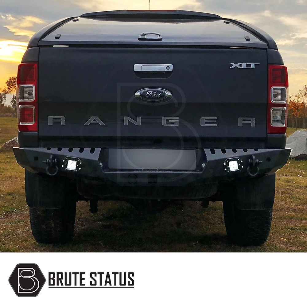 Ford Ranger 2012-2022 Rear Bumper Matt Black, featuring knock-out holes for sensors and integrated lights, enhances style while reducing rear impact damage.