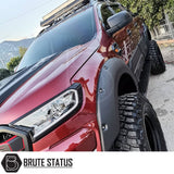 Ford Ranger 2019-2022 Park Assist Wide Arch Kit with riveted style, visible on a red truck, showcasing durable, textured design for enhanced vehicle customization.