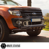 Volkswagen Amarok 2017-2022 City Bar (Nudge Bar) in matt black, enhancing bumper protection and style, shown in close-up with visible tire and grille elements.