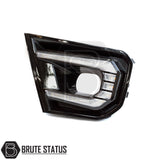 Ford Ranger 2023+ Wildtrak DRL Fog Light Surrounds, featuring a gloss black finish with white and amber LED function, designed for easy installation.