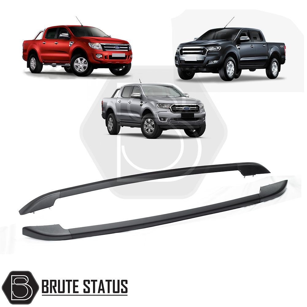 Ford Ranger Black Roof Rail Kit 2012-2022, high-quality aftermarket accessory for de-chroming, suitable for 2012-2022 models, comes as a pair.