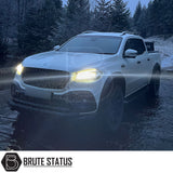 Mercedes X-Class Slimline Wheel Arch Kit on a white truck, showcasing stylish, durable arches with a textured black finish, enhancing vehicle's individuality and style.