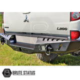 Isuzu D-Max 2021+ Rear Bumper Matt Black shown on a truck, highlighting its stylish design and integration with tail lights and parking sensor cutouts.