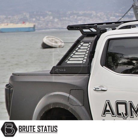 Volkswagen Amarok 2010-2022 M10 Roll Bar showcased on a parked truck, featuring a sturdy, matte black finish and heavy-duty steel construction.