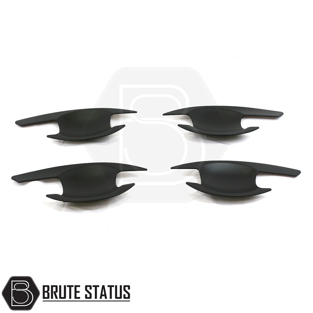 Mitsubishi L200 Series 5 2015-2019 matt black door handle inserts, set of four, made from high-quality ABS plastic, designed for easy installation with 3M adhesive.