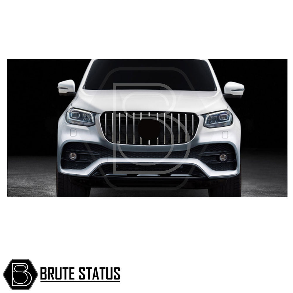 Mercedes X-Class 2017-2022 AMG Panamerica Style Chrome Front Grille, front view highlighting its luxury design and grille detailing for truck customization.