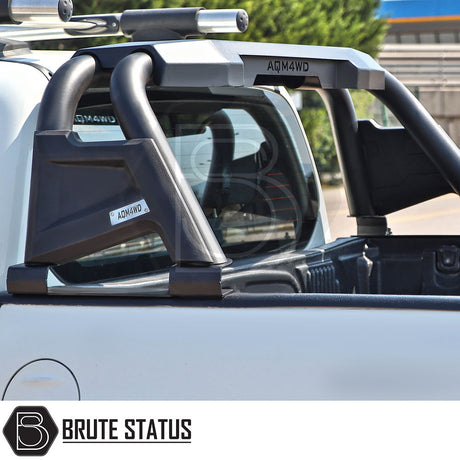 Ford Ranger 2023+ Roll Bar, a heavy-duty steel accessory with a matte black finish, visible on a white truck, enhancing its rugged and aggressive appearance.