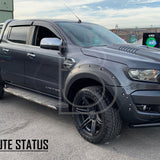 Ford Ranger 2015-2022 Facelift Raptor Style Bonnet Scoop Vent, matte black finish, enhances truck's appearance; depicted on a black truck with visible tire in parking lot.