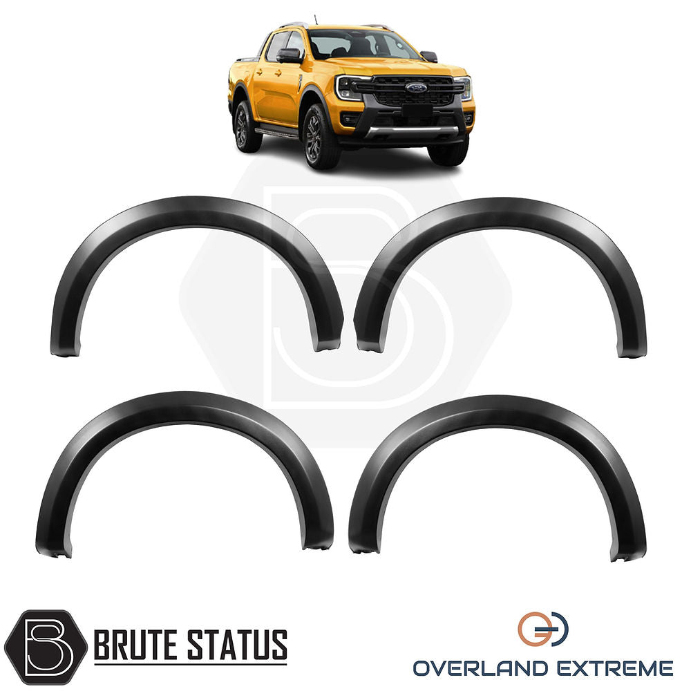 Ford Ranger 2023+ T9 Matte Black Wide Arch Kit, showcasing premium ABS wheel arches designed for durability and precision fitment on double cab models.