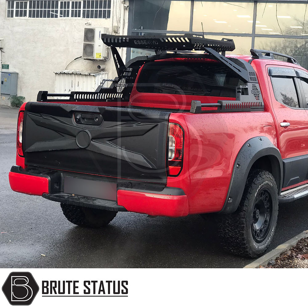 Mercedes X-Class 2017-2020 Full Tailgate Cladding Cover/Protector, visible on a red truck, offers durable ABS plastic protection and easy installation.