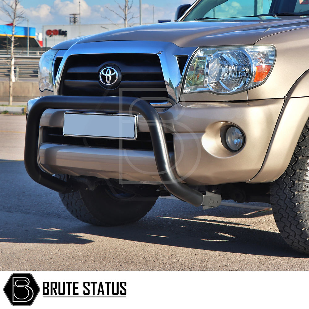 Ford Ranger 2012-2022 Bull Bar (Nudge Bar) Matt Black, close-up of car with visible bumper protection, showcasing durable, easy-to-install design for enhanced truck aesthetics and safety.