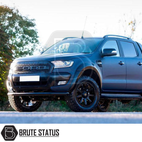 Ford Ranger 2012-2022 Wide Arch Kit in matte black, featuring durable ABS plastic for enhanced style and protection, compatible with double cab models.