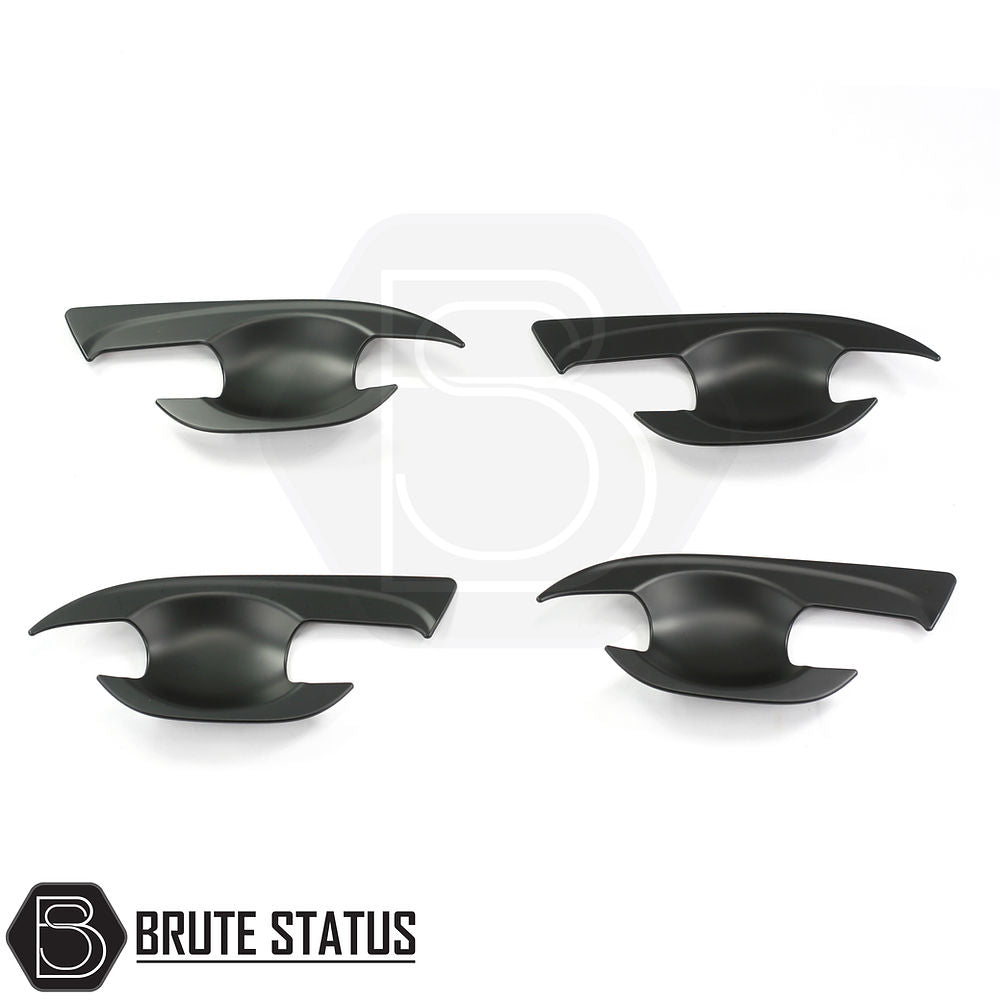 Nissan Navara NP300 2015-2022 Matt Black Door Handle Inserts, set of 4, featuring easy installation with high quality ABS plastic and 3M adhesive.